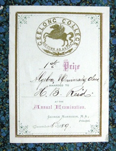 Award Bookplate won by Hugo B Reid for Algebra in 1889.